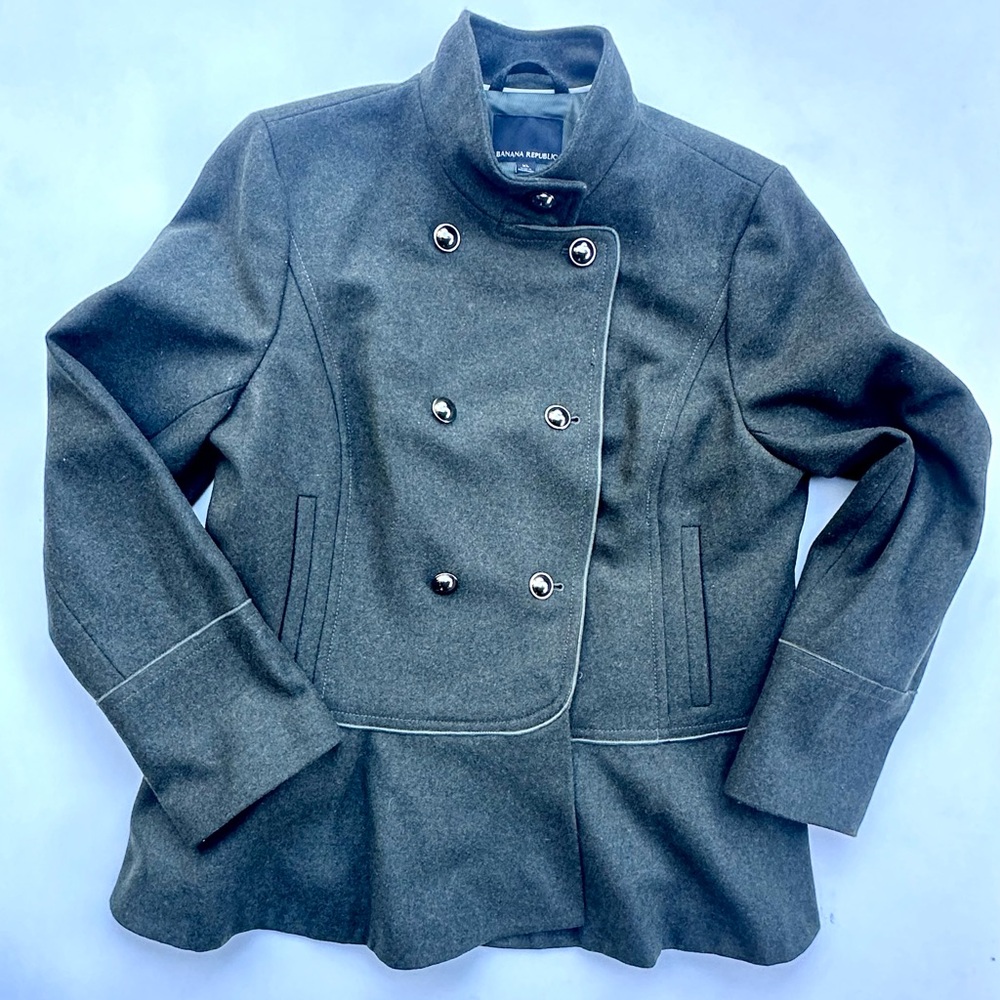 Banana Republic Mario Bellucci Military jacket Olive Double-Breasted Peplum, XL - Picture 5 of 16